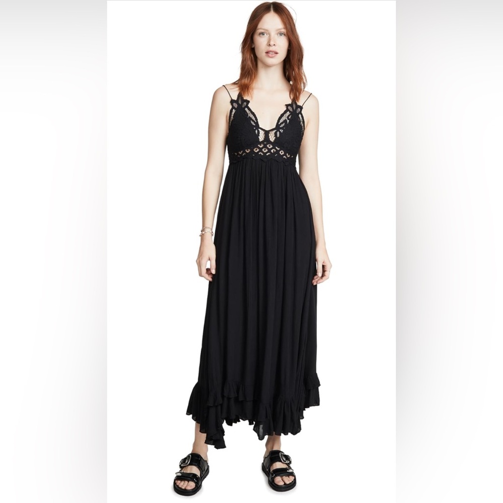 Free People Adella Black Maxi Slip Lace Dress Size Small